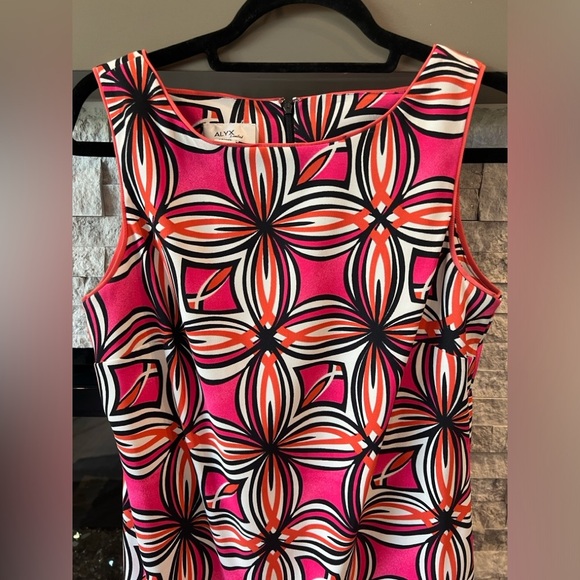 Alyx Limited Size 8 pink orange white and black print sheath dress - Picture 3 of 7